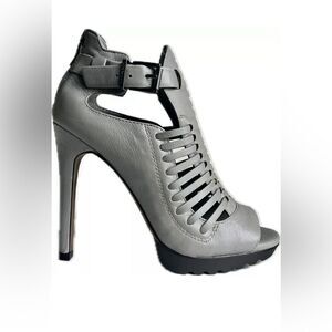 *BCBGeneration* Sz 8.5M Grey Woven Peep Toe Platform Leather Platform Heels